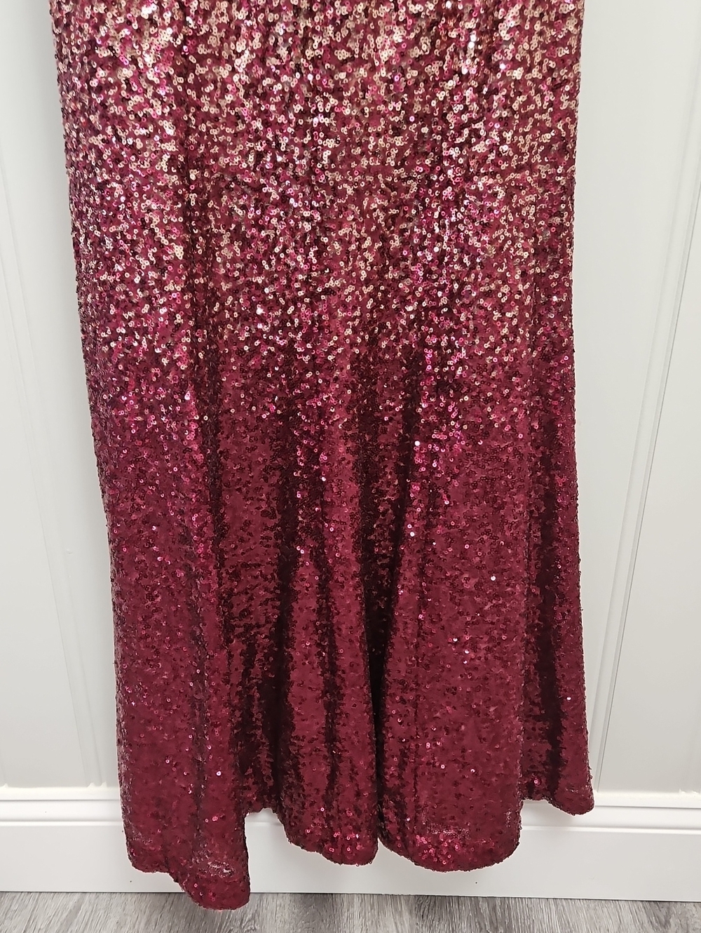 Lulus Burgundy And Rose Gold Ombre Strapless Maxi Dress Sequins Size Medium - Picture 10 of 11
